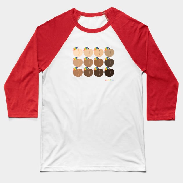 Rainbow Peach Emoji Grid Baseball T-Shirt by GayOleTime